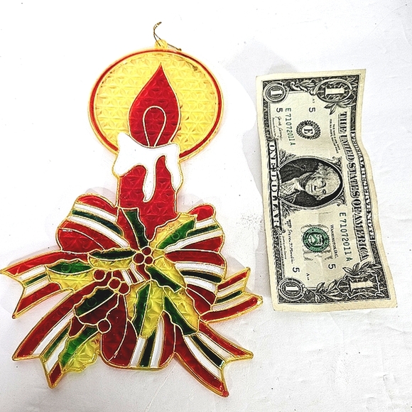 Vintage Faux Stained Glass (HARD PLASTIC)Christmas Holiday Sun Catcher Ornaments - Picture 5 of 5